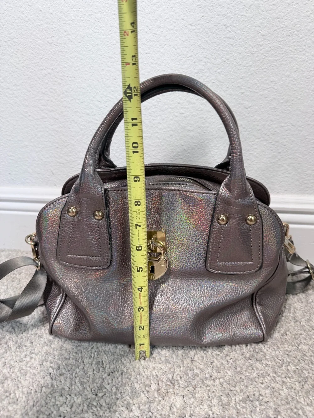 Juicy Couture Holographic Silver Heart Lock Satchel Crossbody Y2K